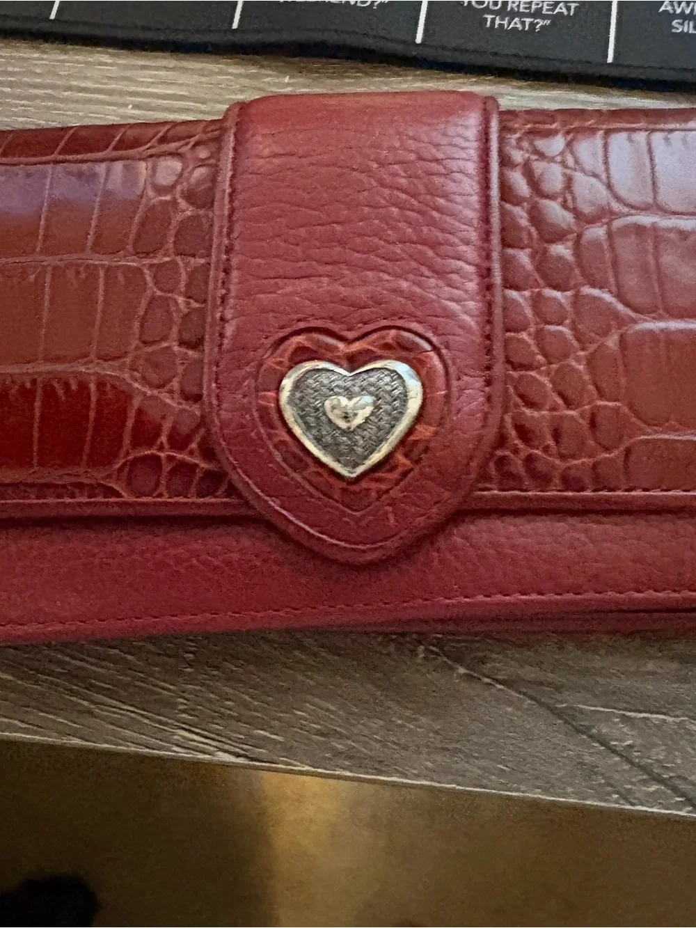 Brighton Red Croc-Texture Wallet with Heart Accent